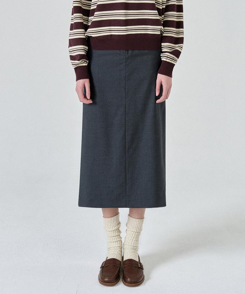 Pilot Deep Slit Wool Skirt (2 Colors)