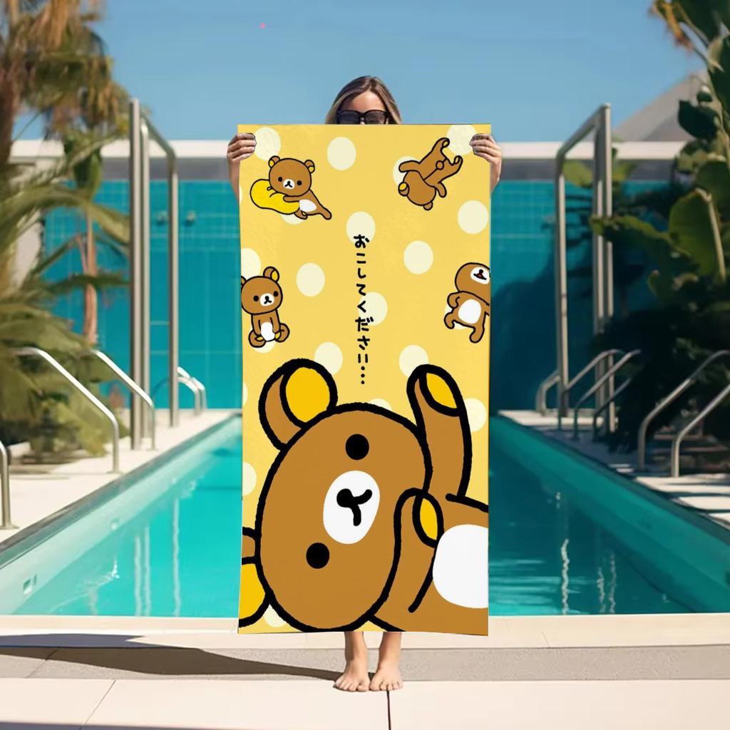 Пляжное полотенце R-Rilakkuma в желтый горошек, Милый мультяшный медведь, Быстросохнущее полотенце, для бассейна, путешествий, кемпинга и ежедневного использования