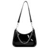 Elegant Lacquer PU Leather Armpit Bag Handbag Evening Bag Shoulder Bag with Zipper Messenger Bag for Girls Women Working  Black