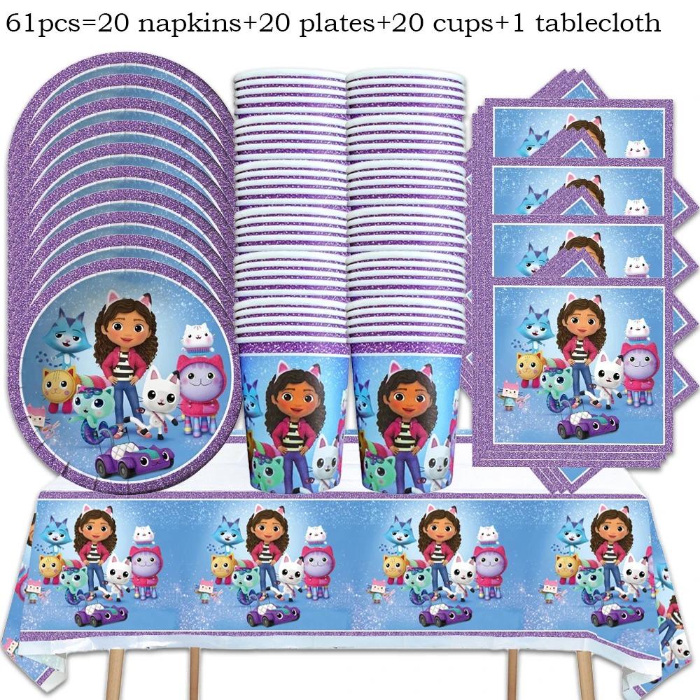 Pink Gabby House Birthday Party Decoration Banner Balloons Gabby Paper Cake Topper Plate Napkins Girl Party Decorations Supplies