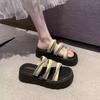 With Skirt, Black Open-toed Slippers 2025 New Popular Versatile Word with Casual Women's Summer Thick-soled Breathable Sandals