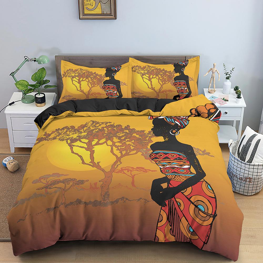 Egyptian Bedding Set Ancient Egypt Civilization Duvet Cover Characters Bedclothes 2/3PCS African Tribe Quilt Cover
