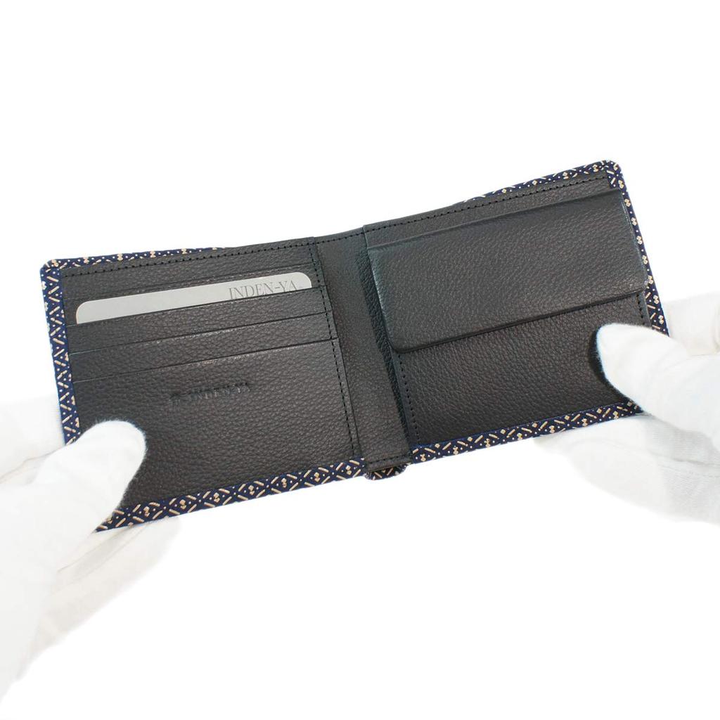 Inden Bill Compartment Coin Purse Navy Blue X White Gourd Pattern [Indenya] Bi-fold Wallet, J, Included, Deerskin, Lacquer, 2006-14-007