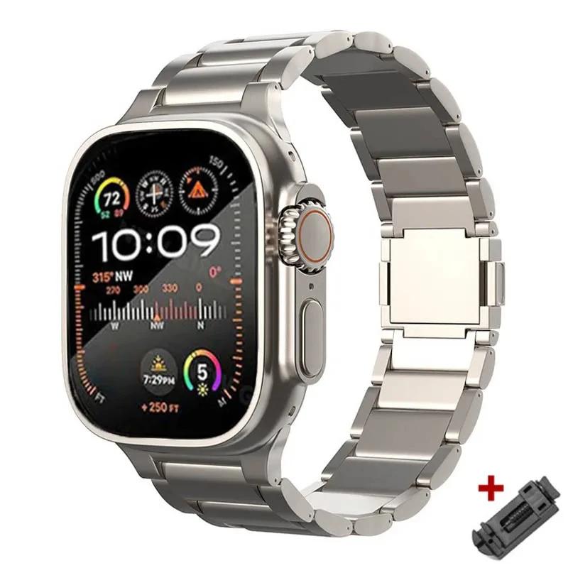 Мужской титановый ремешок для Apple Watch Ultra 2 49 мм 46 мм 42 мм 45 44 40 41 38 мм Металлический роскошный ремешок для iwatch 10 9 8 7 6 5 se Браслет