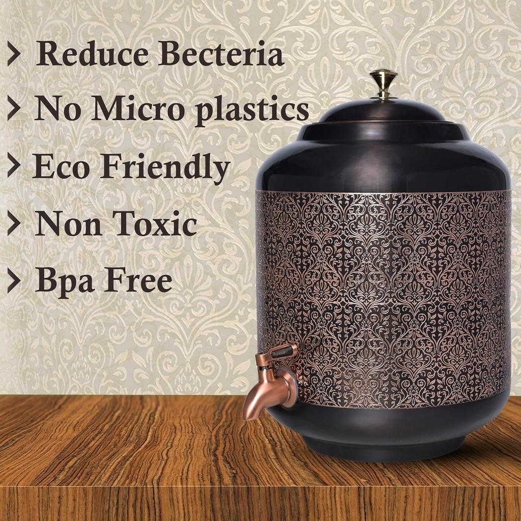 Медный молоток, резной диспенсер для воды, матка, сосуды, горшок, контейнер с краном из нержавеющей стали, 11 литров, аюрведические преимущества для здоровья, йога, медь