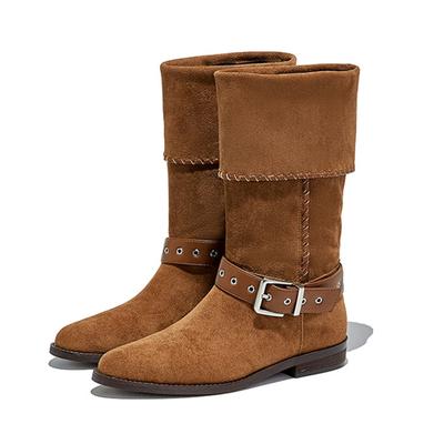 Модные AIYUQI2025 Новые женские ковбойские сапоги с острым носком, плиссированным блочным каблуком, женские сапоги большого размера, винтажные сапоги до середины икры женские