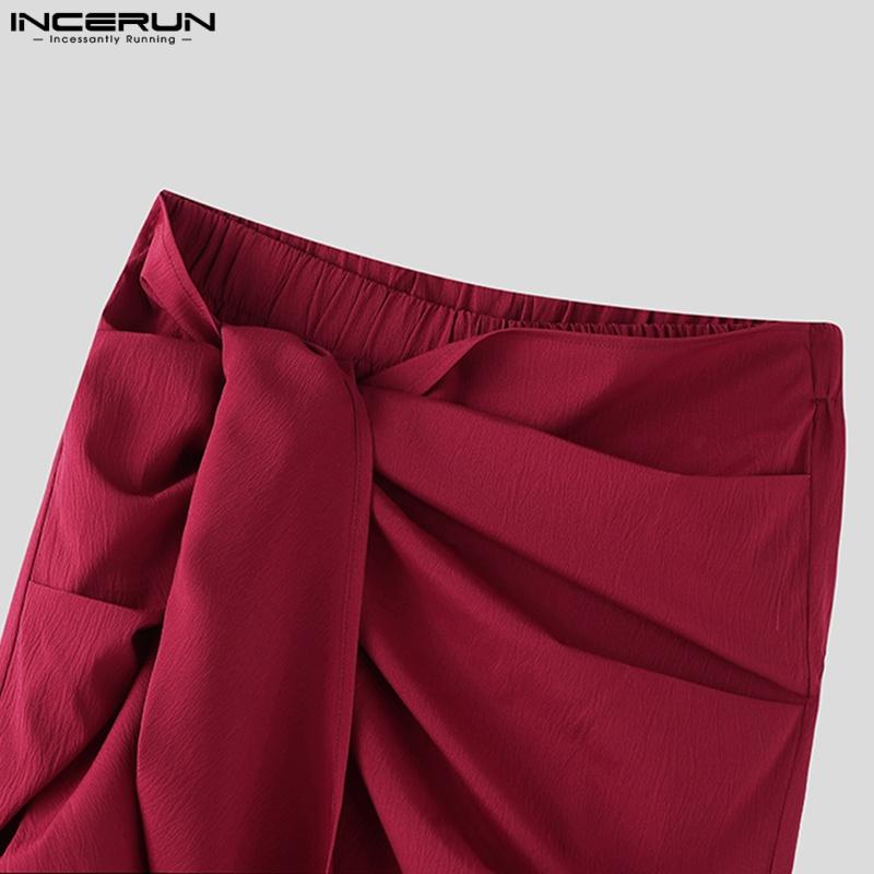 INCERUN Мужские повседневные длинные шаровары с высокой эластичной талией и оборками