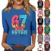 Women's Fashionable Casual Three-Quarter Sleeve Printed  Neck T-Shirt Top