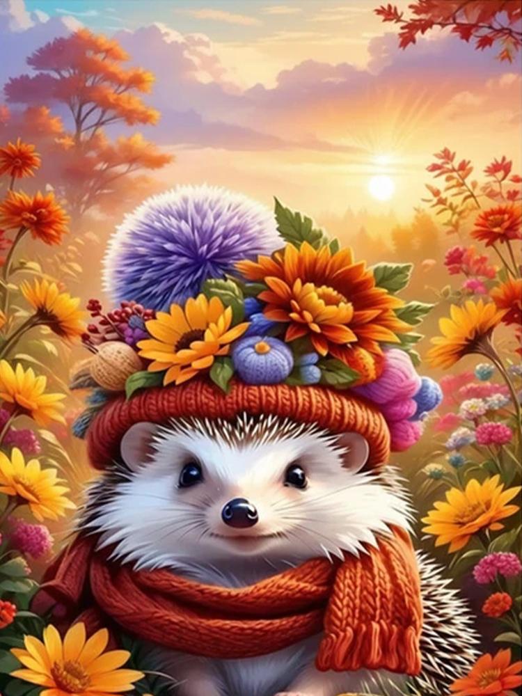 Full Round Diamond New Square Painting Flowers And Hedgehog Embroidery Cross Embroidery Mosaic House Wall Decoration Gift
