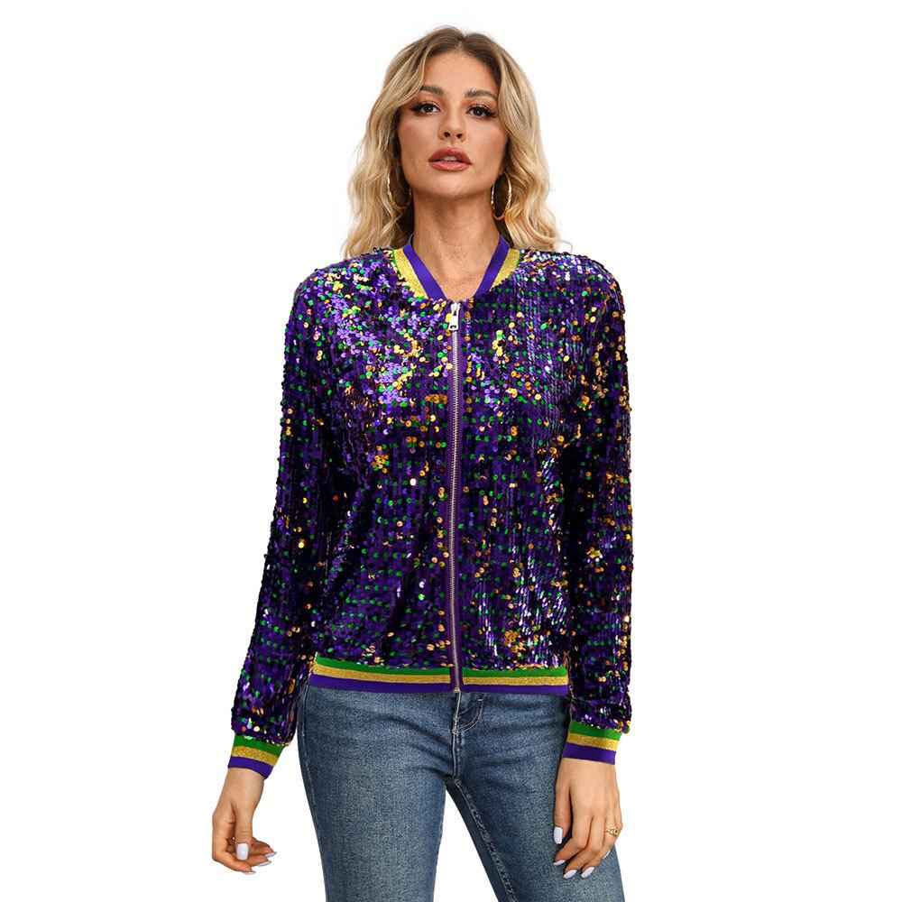 Long Sleeve Sequins Fashion Trend Baseball Jacket Cardigan Women's Jacket
