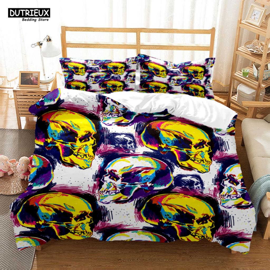 Mysterious Colored Skeleton Bedding Set, Skeleton Duvet Cover Set, Soft Comfortable Breathable Duvet Cover, Bedroom Guest Room