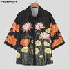 INCERUN Мужские повседневные рубашки оверсайз свободного кроя с лацканами и коротким рукавом с цветочным принтом