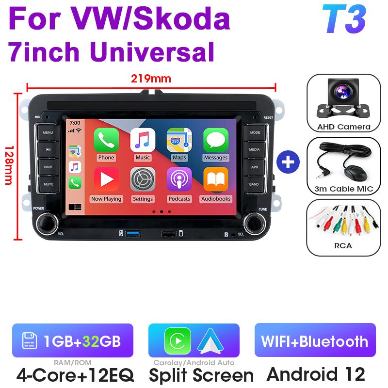 7-дюймовый автомобильный радиоприемник Android 12 для VW Volkswagen Skoda Octavia Golf Passat B6 B7 Polo Jetta Tiguan Touran 2 Din авторадио Carplay