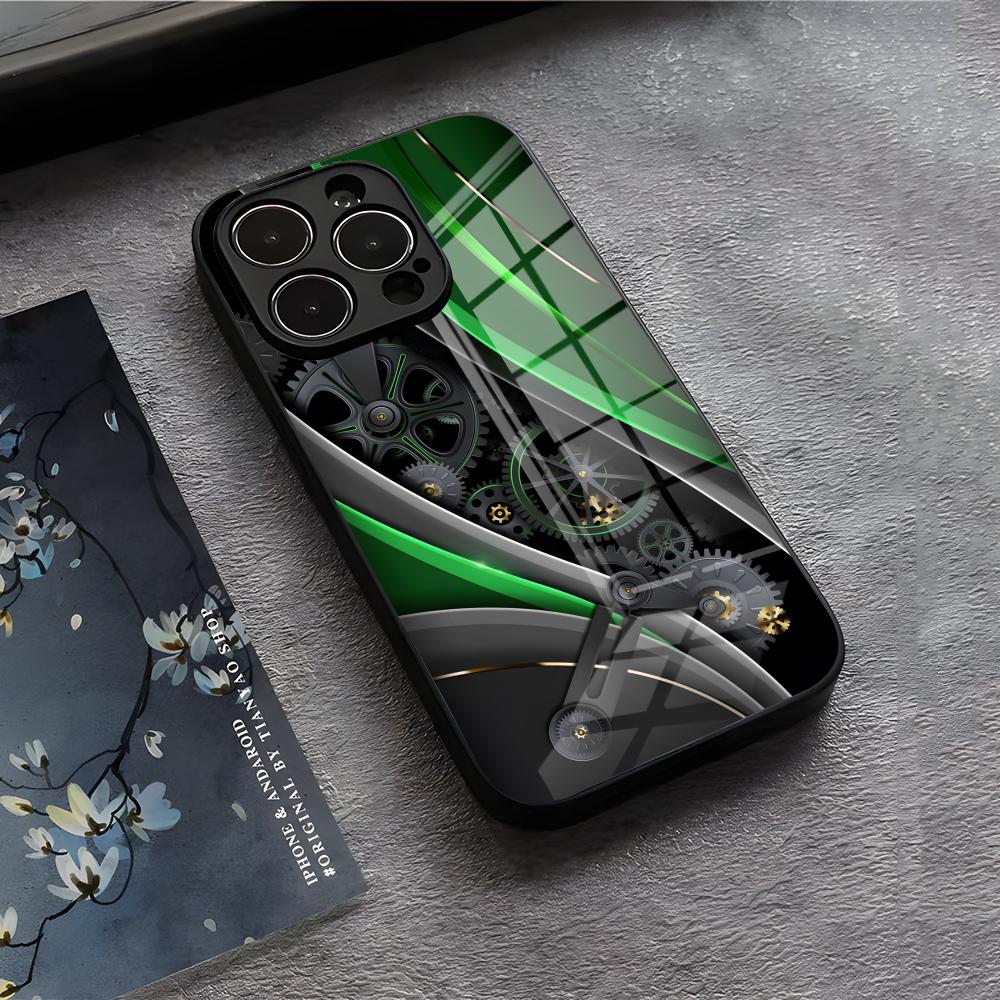 Механические Компоненты Чехол для Телефона Для IPhone 17 Air 16 E Pro Max 15 14 13 Mini 12 Pro 11 Max Plus Черная Стеклянная Крышка