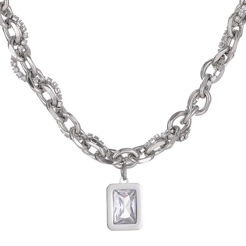 Cool Style Ice Sugar Gem Sweater Necklace High-End Sweater Chain Titanium Hip-Hop Clavicle Chain for Men Women