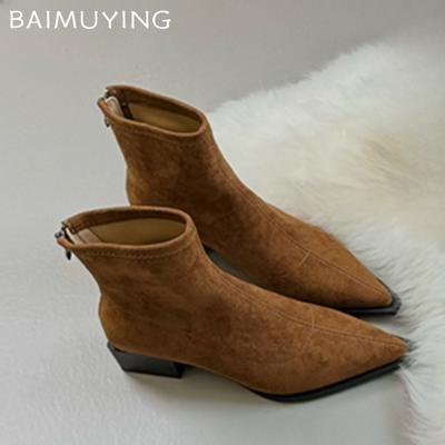 Замшевые женские ботильоны с толстым острым носком, леопардовые туфли, женские, трендовые брендовые ботинки челси 2025 года, туфли-лодочки, повседневные зимние ботинки Mujer