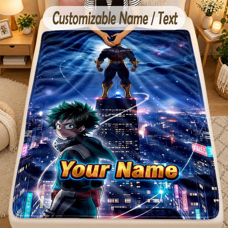 Flannel BlanketMy Hero Academia Custom Name Text Personalized Soft Warm Throw Blanket Home Decor Gift