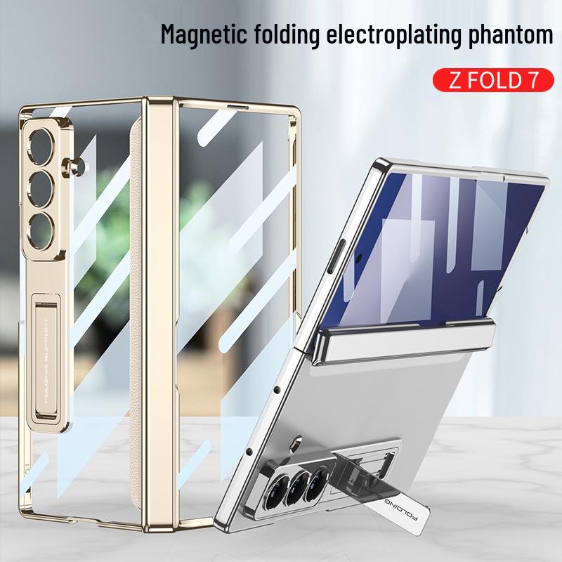 Роскошный прозрачный гальванизированный чехол Samsung Z Fold7 с кронштейном для шарнира и пленкой