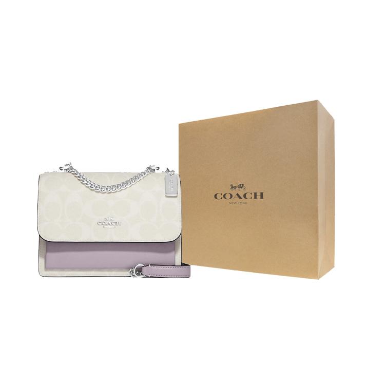 New COACH Klare Canvas With Leather Shoulder Bag, Crossbody Bag Mini Women's White & Taro Purple C9946-SVVVJ