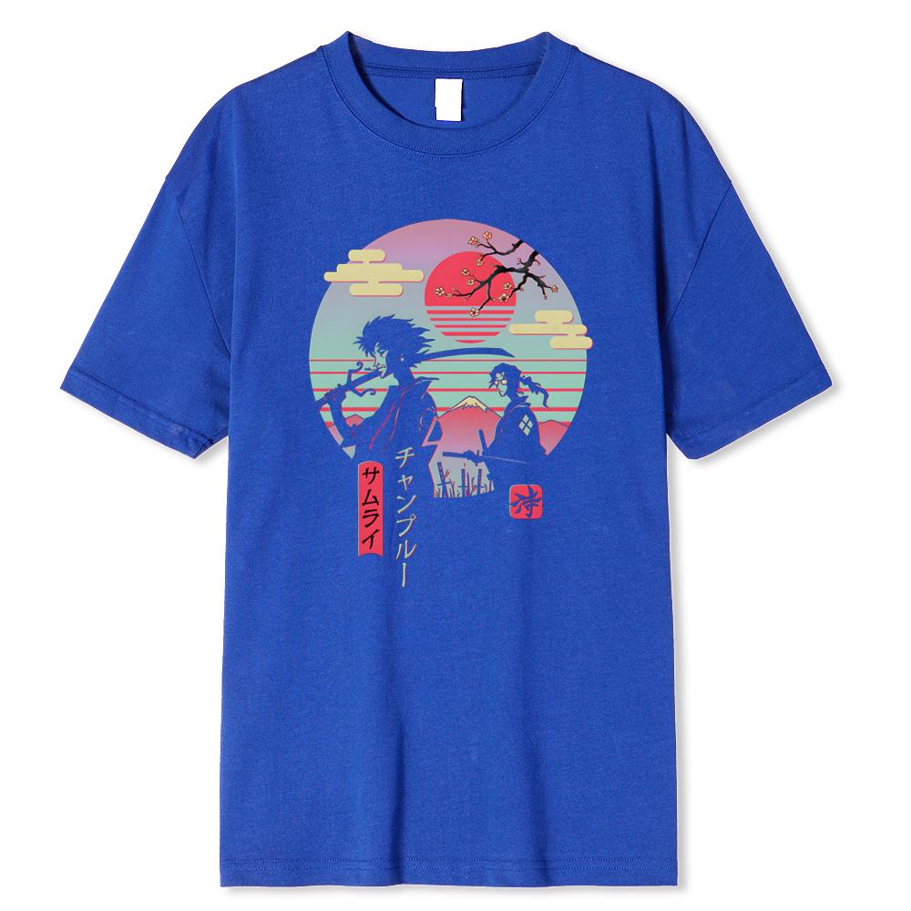 2 Японских Самурая Идущих Домой Хип-Хоп Принт Мужские Топы Мода Уличная Футболка Летняя Повседневная Хлопковая Футболка Оверсайз Свободные Футболки