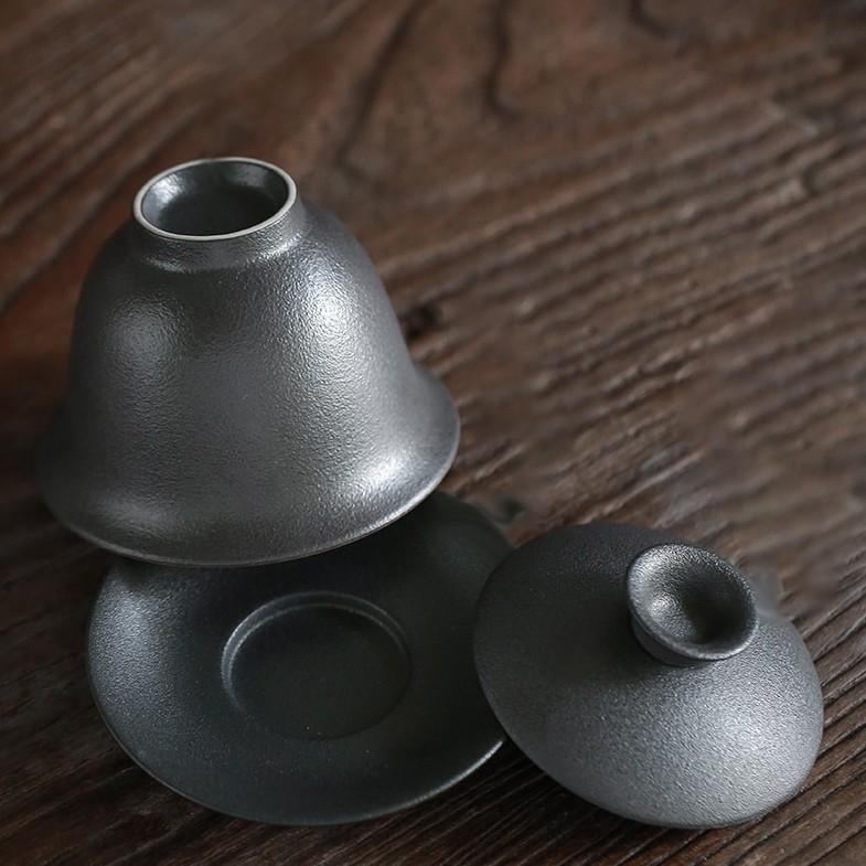 150 мл Керамическая чаша с крышкой Черная глина Чайная чаша Креативная ручная чаша с крышкой