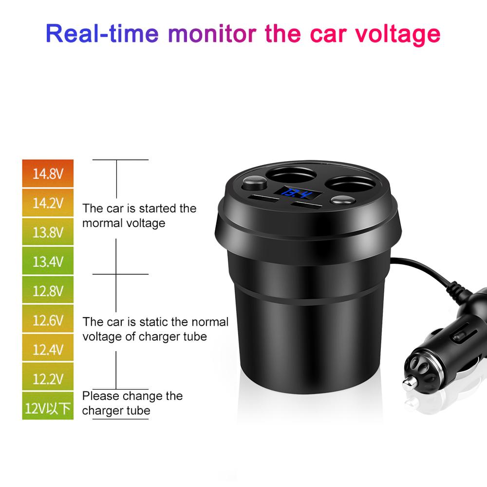 Car Charger Dual USB 3.1A Power Socket Cigarette Lighter Splitter Charger Cup Holder With Voltage LED Display Car Accessories For GPS DVR