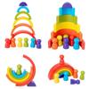 1pcs Rainbow Wooden Baby Toys Montessori Creative Rainbow Building Blocks Wooden Jenga Game Early Educational Toys for Kids