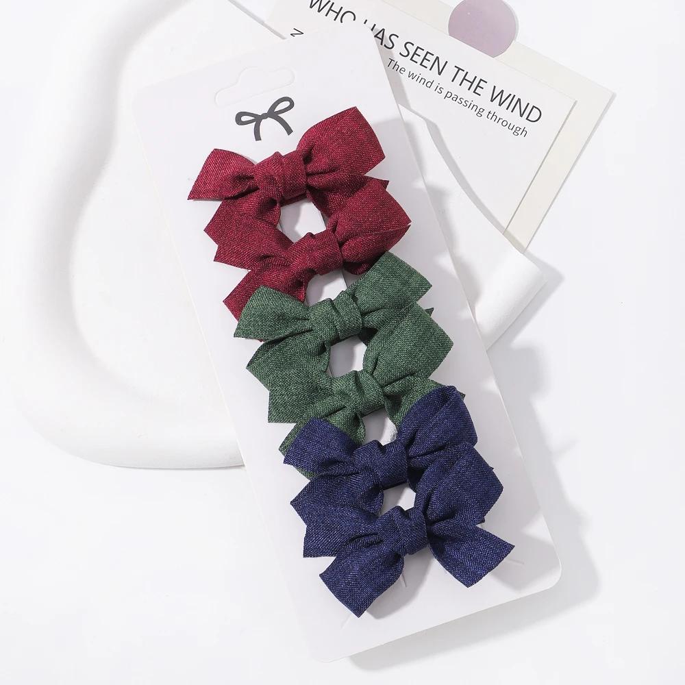 6 шт./набор Мини-заколки-бантики для волос для девочки Свежие однотонные бантики Заколки для волос Сладкий ребенок Бутик Ручная работа Заколки для волос Аксессуары