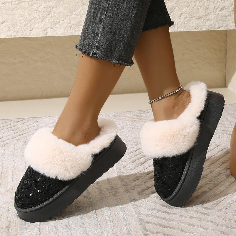 Мода Зима Новые Модные Круглые Головы Однотонные Большие Женские Хлопковые Тапочки Носить Толстую Подошву Удобная Женская Обувь На Открытом Воздухе