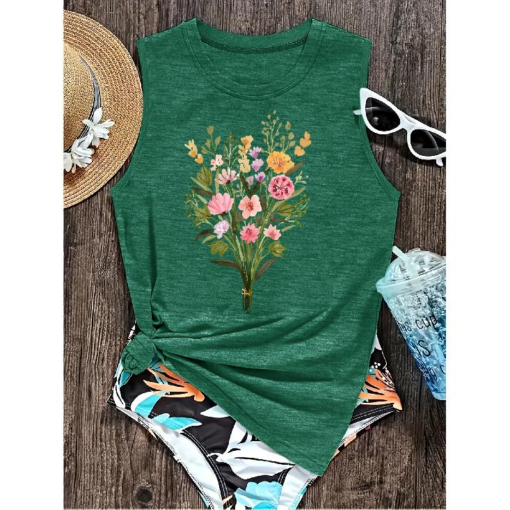 Elegant Vest for Women Fresh watercolor floral print casual loose summer tank top Fashionable and elegant tops for commuting, vacation, and everyday