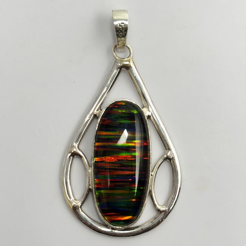 Natural Opal 35 Ct 925 Sterling Silver Beautiful Oval Pendant Gemstone