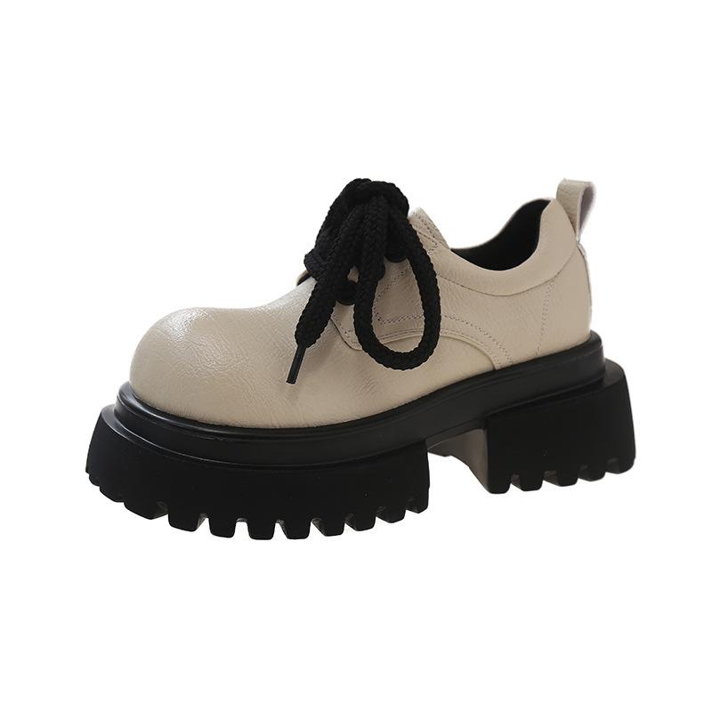 Европейские туфли-лоферы на платформе с завышенной талией, женские, осень 2025 года, новые универсальные, модные, с круглым носком, на шнуровке, ретро, маленькие кожаные туфли