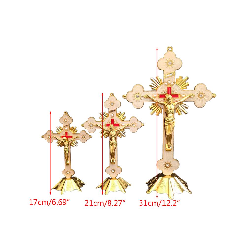 Metal Jesus Cross Religious Standing Crucifix Crosses Decoration Vintage Christian Church Home Shelf Tabletop Ornaments
