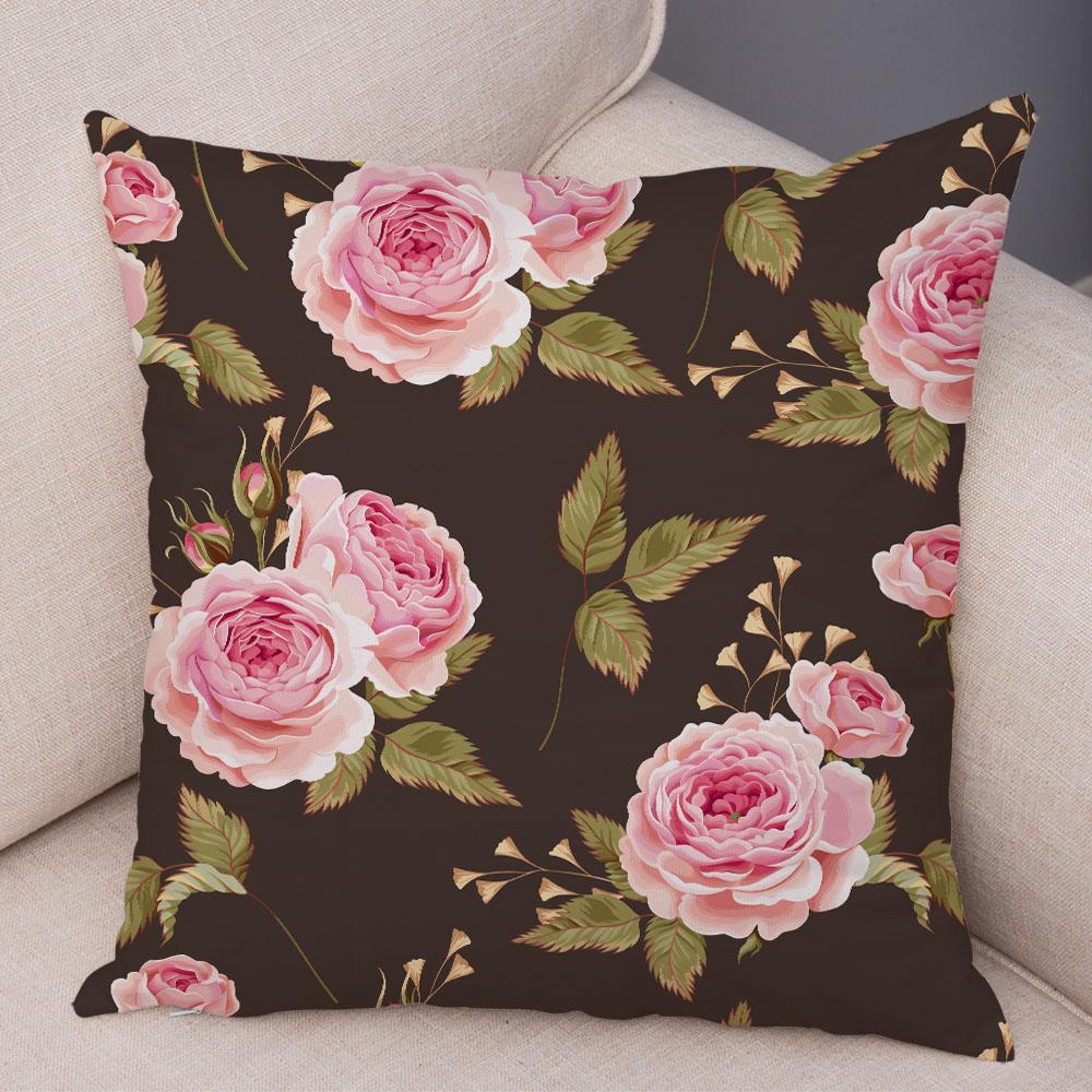 Rose Red Flower Pillowcase Decorative Bird Flower Plant Pillowcase Cushion Sofa Home Car