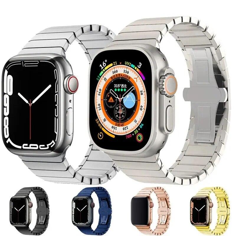 Роскошный ремешок для часов из нержавеющей стали для Apple Watch 8, 45 мм, 38, 40, 41, 42, 44 мм, металлический бамбуковый ремешок для IWatch Series Ultra 9, 7, 6, 5, 4, 3