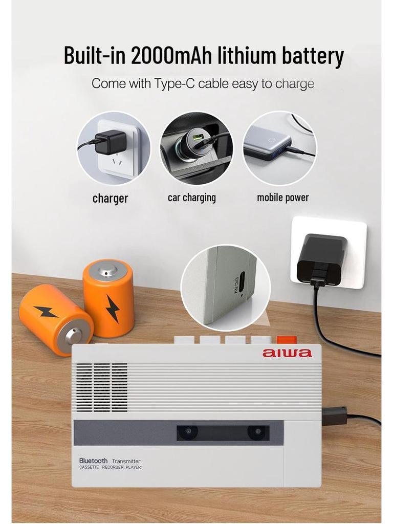 Aiwa Retro 80s Style Portable Cassette Tape Player & Recorder