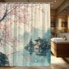 Занавеска для душа Пагода Сакуры, Азиатский дизайн, Полиэстер, 12 крючков, Машинная стирка, Декор для ванной комнаты