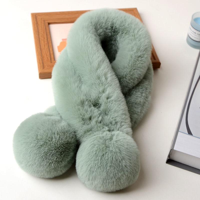 Scarf Female Winter Korean Version of Wool Scarf Wild Imitation Fur Cross Ball Collar Imitation Rex Rabbit Fur Warm Fur Collar
