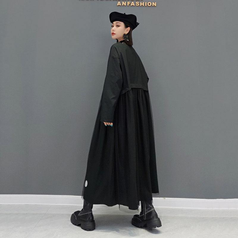 Xitao Mesh Patchwork Dress Loose Fashion Dot Print Women Simplicity Casual Pleated Hem WMD2016