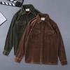 Spring Fall Men Cargo Plaid Print Single-breasted Long Sleeves Corduroy Retro Japanese Style