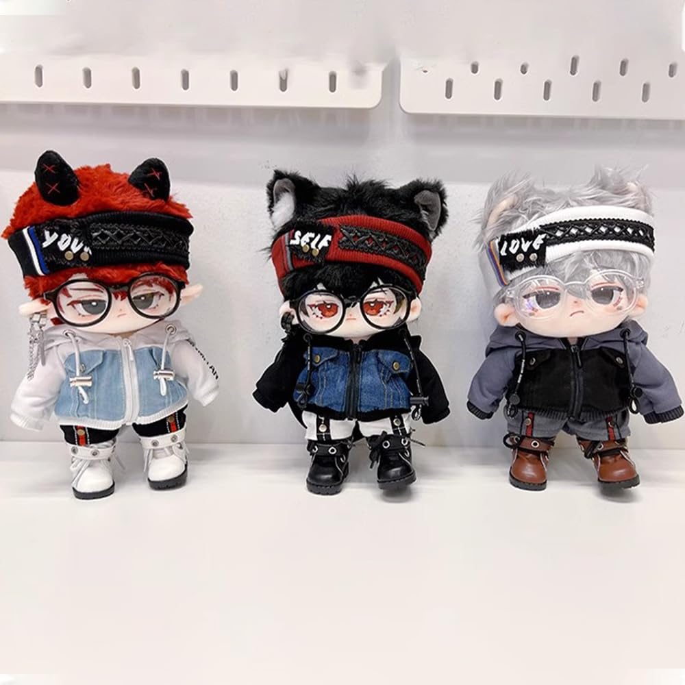 niannyyhouse 15cm 20cm Plush Clothes Cool Suit Denim Jacket Hoodie Shorts Headwear Eyewear Shoes Cotton Doll Clothes Dress Up Accessories (gray, 15cm)