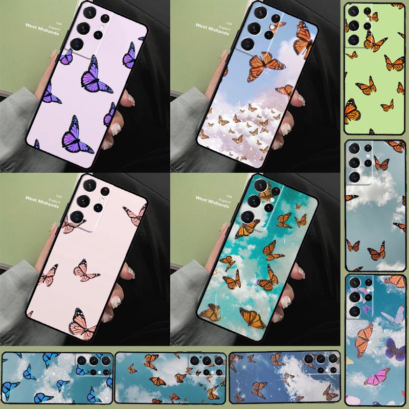 Cute Aesthetic Butterfly Phone Case For Samsung Galaxy S24 Ultra S9 S10 S20 S21 S22 S23 Plus S24 FE S25 Ultra Cover