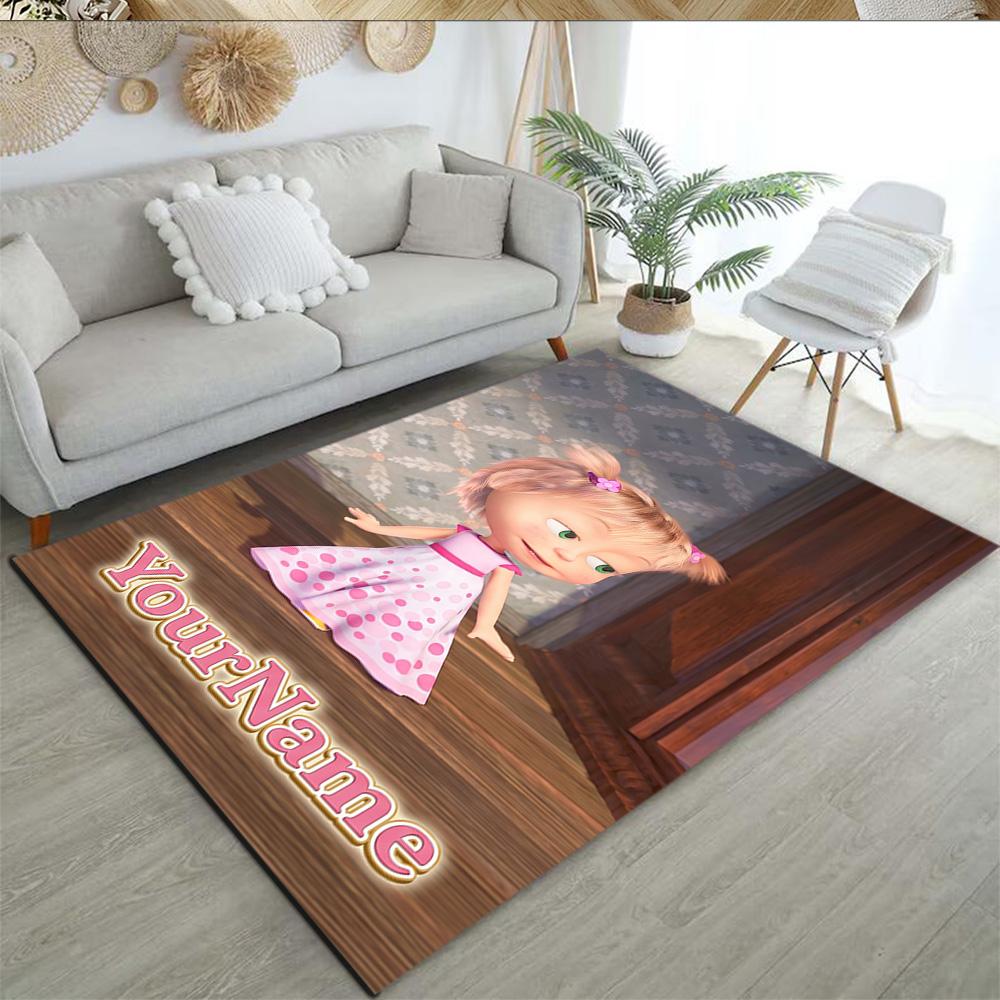 Masha Bear Customized Name Floor Mat Design for Dining Room Game Room Study room Outdoor Antislip Carpet Office home decor Best for Christmas
