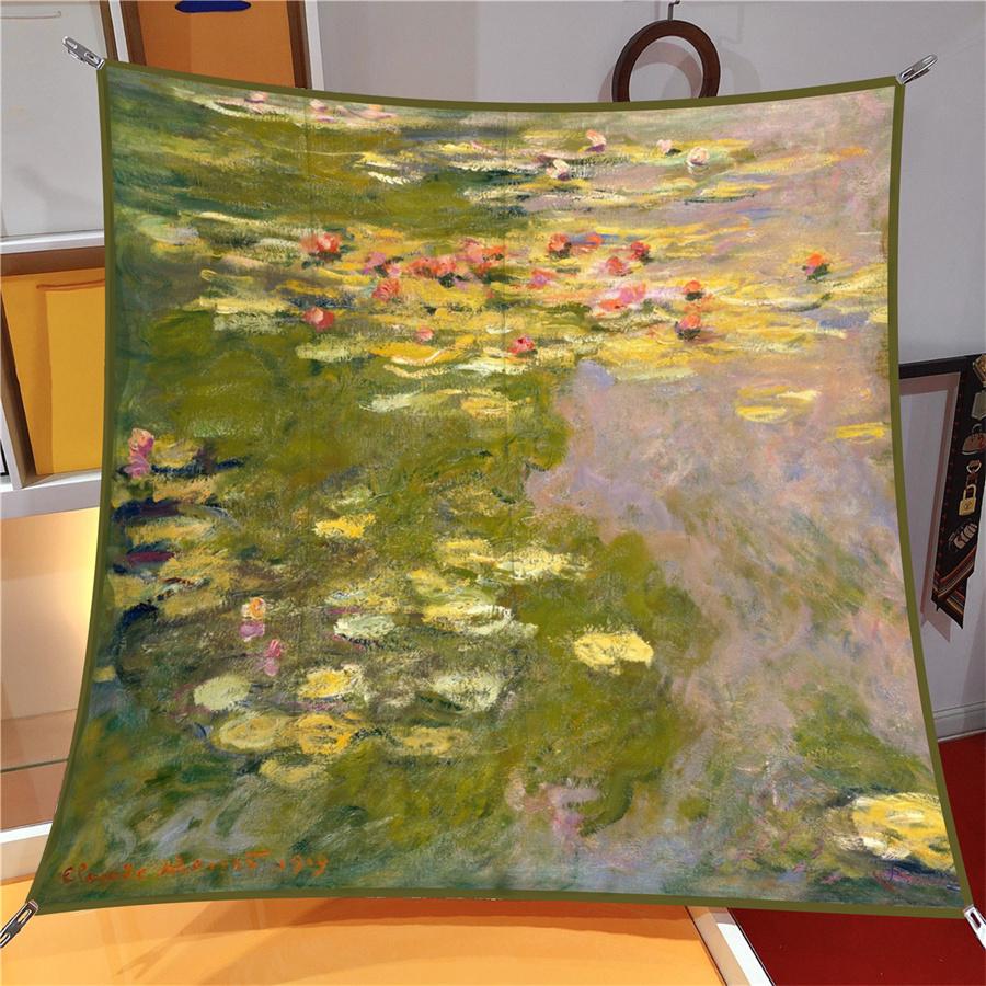 Шелковый платок женский с принтом лотоса, квадратные шарфы, головной платок, эшарп, шелковые фуляры женские, накидки, пляжные шали, бандана, женские хиджабы, 90 см