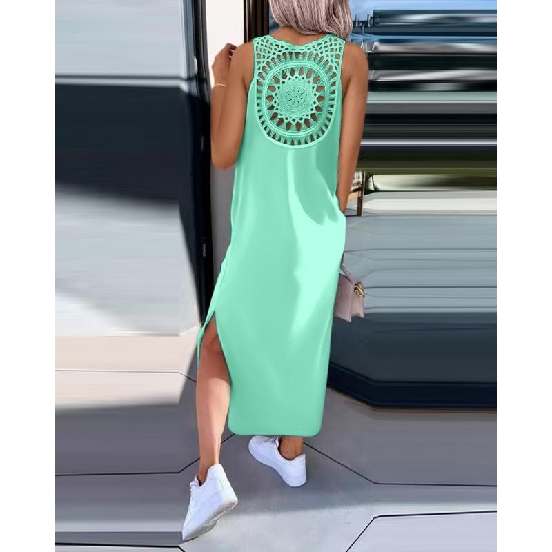 Женские летние однотонные кружевные свободные повседневные платья без рукавов