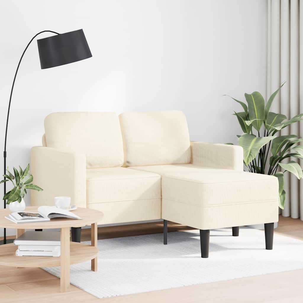 2 Seater Sofa with Chaise Longue L Shaped Cream 125 cm Linen