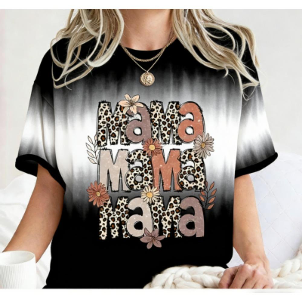 Funny Colorful Leopard Mama Print Women's Short Sleeves T-Shirt Loose Casual Summer Outdoor Street Women's Tees Tops