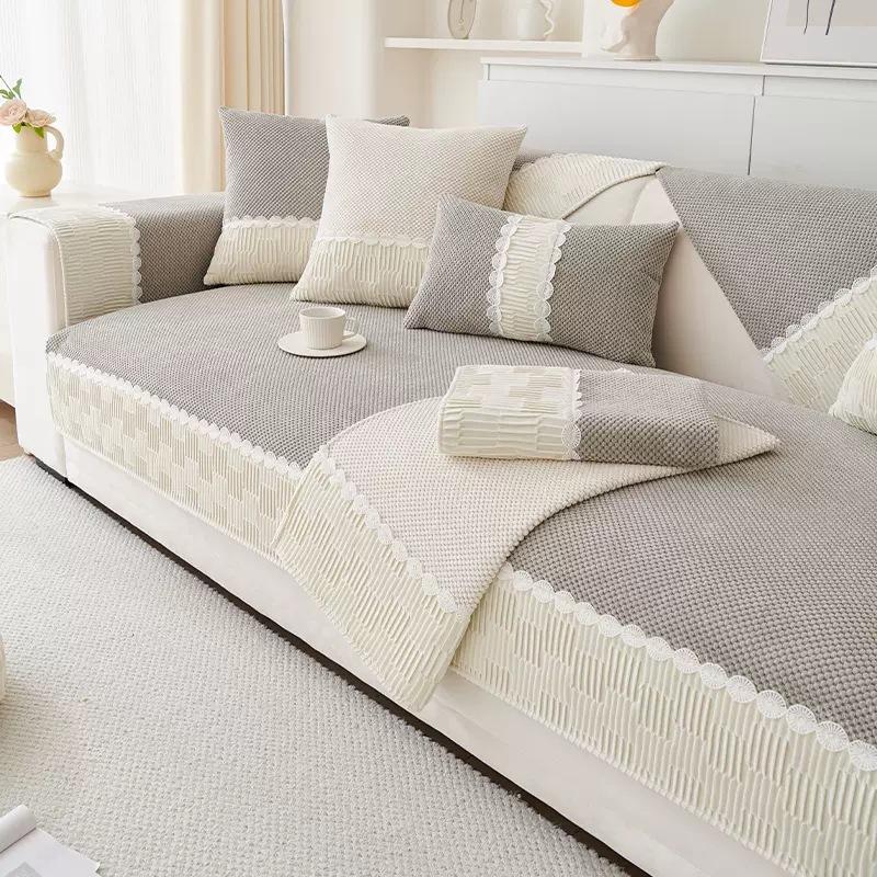 Диванная подушка в кремовом стиле, осень и зима, универсальный кожаный чехол для дивана на четыре сезона, плюшевый чехол, подушка для полотенец