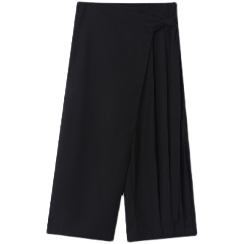 Yamamoto-Style Dark Drape Cropped Pleated Pants Skirt with Straps for Men & Women
