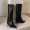 Нишевые брюки Брюки Ботильоны Лакированная кожа Остроносые Высокий каблук Рыцарские ботинки Абсолютные до колена Модные ботинки Французские ботинки Женские